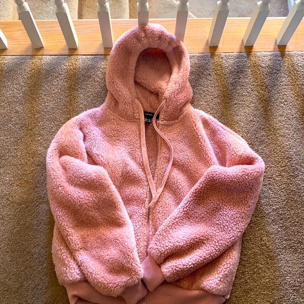 Super cute pink, cozy hooded fleece jacket